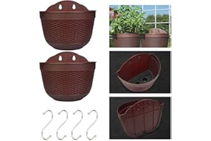 BUZIFU 2 Piezas Macetas de Pared Exterior Macetas Colgantes de Pared Macetas de Plástico con Agujeros de Drenaje y Ganchos para Poner Plantas Naturales, Decoración de Pared (Marrón)