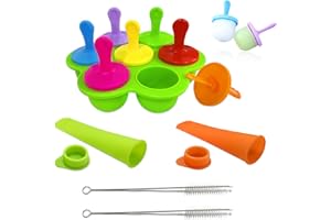 BEIIEB Juego de 3 moldes de silicona para helados con 2 cepillos de limpieza, moldes de silicona con 7 agujeros, moldes para helados de verano