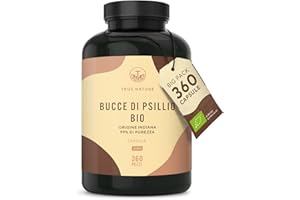 Bucce di psillio BIO - 360 capsule - Alto dosaggio - 4500 mg dose giornaliera - Origine: India - 88% di fibre - Vegan, Testato in Laboratorio, Produzione Tedesca - TRUE NATURE