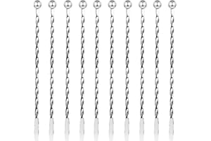 10 Pcs Cocktail Agitateurs, DECARETA Premium Touillette Cocktail en Acier Inoxydable 19,1cm Motif Spirales Cuillère à Cocktail Bar Cuillère à Mélanger pour la Crème Glacée, Café, Boisson, Cocktail