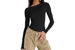 OYIGELZ Langarmshirt Damen Klassischer Basic T-Shirt Crop Tops Y2K Slim Fit Oberteile Sweatshirt Casual Rundhals Tee Shirt