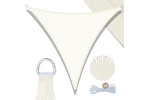 UMI. UMI trójkątny żagiel przeciwsłoneczny, 3 x 3 x 3 m, HDPE, oddychający żagiel przeciwsłoneczny, ochrona przed promieniowaniem UV, 95% żagiel przeciwsłoneczny, do ogrodu, na taras, kremowy