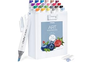 Ohuhu Marqueurs à Feutre Alcool Slim Broad et Fine à Double Pointe Pour Artistes Adultes Coloriage Sessin Conception de Paysage(Basic-24 couleurs)