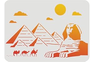 FINGERINSPIRE Stencil in plastica con piramidi egiziane, 29,7 x 21 cm, motivo: cammello, sfinge, nuvola, sole, per pareti, pavimenti, legno e piastrelle