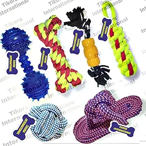 Tikora International Pet Toy for Puppy | Dog Chew Rope Toy | Combo of 6 (Color May Vary)