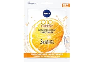 NIVEA Q10 + C Power Anti-Wrinkle + Energy Sheet Mask (1 Piece), Anti Ageing Moisturiser Mask with Vitamin C, Face Mask with Coenzyme Q10, Anti Wrinkle Cream Mask