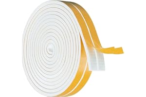 FELUOG Taśma uszczelniająca do drzwi, okien, 12 mm (szer.) x 3 mm (śr.) / 12 m (dł.) samoprzylepna taśma piankowa, uszczelka do drzwi, uszczelka gumowa do izolacji akustycznej, biała