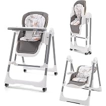 Chaise Haute Bébé Évolutive 3 En 1 Pliable - De 6 Mois à 3 Ans - Avec Plateau, Roues Et Harnais 5 Points - Transat Inclinable