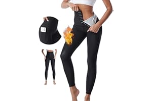 Merlvida Schwitzhose zum Abnehmen Sauna Leggings Damen High Waist Sportleggins mit Taschen Hot Thermo Sweat Sporthose Bauch Weg Schwitzen Hosen Shape Leggings Jogginghose Schwitzanzug Gym Yoga Fitness