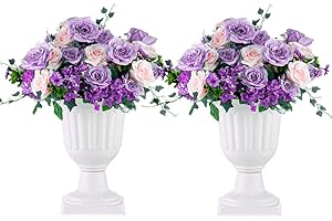 Nuptio 2 Piezas Sembradora de Urnas Clásica, Urna Decorativa de Interior o Exterior de Plástico de 35.5cm Altura, Sembradora de Plástico de Pedestal Alto, Maceta de Estilo Vintage, Blanco