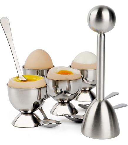 Set Portauovo In Acciaio Inox Per Uova Sode - 6 Pezzi Per Colazione Elegante - Foto 5