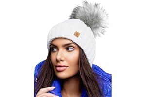 4sold Rita Lady Skullies Bonnets Bonnet fourré Hiver pour Femme Bonnet tricoté avec Torsades et Gros Pompon en Fourrure Plusieurs Coloris Taille Unique