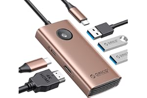 USB C Hub, Stacja dokująca USB C ORICO 5 w 1 z HDMI 4K, 60W zasilacza, USB 3.0 5 GBPS i 2 porty danych USB 2.0 USB C Dock do MacBook Air, MacBook Pro, XPS i innych (Rose Gold)