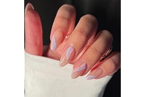 JUSTOTRY 24 Pcs Almond Fake Nails Short, Rainbow Swirl Stick on Nails Designs, Coloured Wavy French False Nails Short, Oval Press on Nails for Women, Nails Fake Nail with Glue for Nails Art