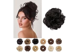 SEGO Pro Faux Messy Hair Bun Scrunchie Hair Piece for Women, Synthetic Curly Bun Wig Hairpiece Updo Ponytail Extension, 25g 5 Inch (#4 Medium Brown)