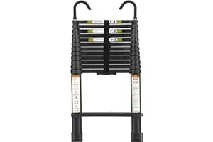 Telescopic Ladder, 12.5FT RIKADE Aluminum Telescoping Ladder with Non-Slip Feet and Stable Hook, Portable Extension Ladder for Household and Outdoor Working, 330lb Capacity
