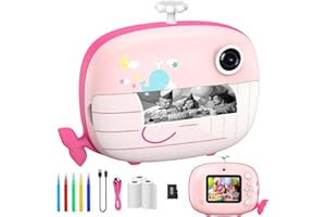 Ushining Appareil Photo à Impression Instantanée pour Enfants, 1080P Appareil Photo Numérique Enfant avec Écran de 2,4 Pouces Papier d'impression Carte TF 32 Go, Cadeau pour Filles Garçons 3-14 Ans