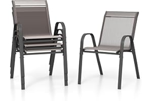 COSTWAY Set di 2/4 Sedie da Giardino, Poltrone in Tessuto Textilene per Esterno, Sedie Impilabili con Gambe in Metallo, Portata 150 kg, 56 x 70 x 84 cm (Grigio,4)