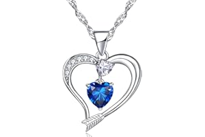 Emma Manor EM Collier Coeur d'amour Plaqué Or Blanc 14 carats Pour Toujours Collier Pendentif Coeur d'amour Bijoux en Zircone Cubique pour Femme Fille