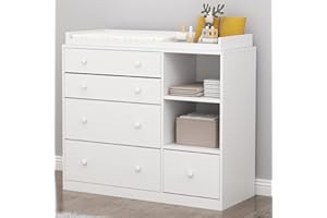 Caldion Wickelkommode mit Wickeltisch Weiß,Baby Kommode mit 5 Schubladen und Ablagefläche Kommode Aufbewahrungsstück für Baby-Schlafzimmer