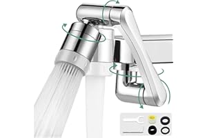 DUNSOO Przedłużenie baterii z perlatorem, oszczędzanie wody do mocowania baterii z dwoma trybami natrysku, wielofunkcyjna, obrotowa bateria przedłużająca o 1440° Perlator do kranu