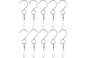 Deolven Giratorio Ganchos Clips,10 Pack Acero Inoxidable S Ganchos Crochets Pivotants avec Clips Suave Spinning Giratorio para Colgar Campanas Viento Spinner Colgantes Fiesta Jardín Accesorios