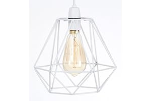 GMUK HOME & GARDEN PRODUCTS Vintage Industrial Retro Design – Metal Wire Basket Cage Light - Ceiling Pendant Shade - Easy Fit - White