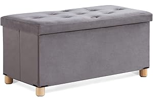 BRIAN & DANY Puff Almacenaje Plegable, Banco de Almacenaje de Terciopelo, Baúl Pie de Cama con Tapa para Dormitorio Salon Entrada, 76 x 38 x 38 cm, Gris