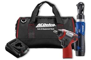 ACDelco ARW1209-K14 G12 Lithium-Ion 12V (10.8V) Electric 3/8” Cordless Ratchet Wrench & 3/8" Impact Wrench Set Power Tool Combo Kit | Tool Set Includes x1 Battery Pack, Charger & Canvas Bag