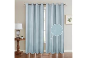 CHLOPHY Light Blue Blackout Curtains Duck Egg Eyelet for Bedroom Thermal Total Textured Linen Faux 46×90 Drop Sky Blue Living Room Darkening Nursery Boys Girls Children 2 Panels Window Curtain