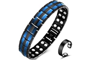 Cigmag Magnetic Bracelet Men Ultra Strength Magnet Titanium Steel Bracelet Double Row, with a Magnetic Ring Attached Adjustable Tool & Gift Box(Black Blue)