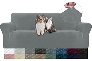 YSTELLAA Copridivano Velluto 3 Posti con Braccioli, Copridivani AntiGraffio Gatto, Fuzzy Copri Divano Elasticizzato Elastico, Universale Sofa Cover Antimacchia Lavabile Antiscivolo, Grigio Chiaro