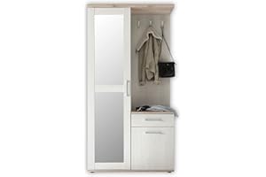 Stella Trading Deine Tante Emma Romance-Juego Pasillo con Aspecto San Remo-Elegante Perchero Compacto con Espejo para la Entrada, Sibiu alerce Blanco/Roble Sanremo NB, ca. 100 x 191 x 38 cm