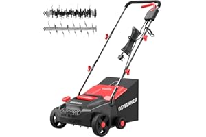 DEWINNER 1500W Lawn Scarifier and Aerator, Electric Scarifiers for Lawns with 2 Interchangeable Rollers, 4 Adjustable Positions, 30L Grass Box, 33CM Working Width, 10M Power Cord