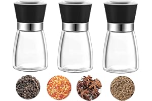 AMZMUKAUP 3 Pezzi Macina Sale e Pepe Macinapepe Manuale, Macina Sale e Pepe con frantoio manuale in ceramica regolabile smerigliatrice Corpo in Vetro Bottiglia di Spezie, 13.5cm