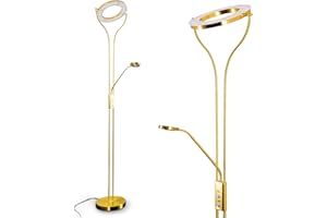 HOFSTEIN Lampa stojąca LED Donna, ściemniana lampa stojąca z metalu w mosiądzu, z regulowanym ramieniem do czytania, 2070 lumenów, barwa światła 3000 K (ciepła biel), lampa sufitowa do salonu, korytarza, jadal