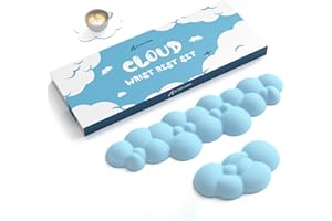 ATTACK SHARK Poggiapolsi per Tastiera e Mouse a Forma di Nuvola con set di Sottobicchieri, Base Ergonomica e Antiscivolo, Supporto per Cuscino da Polso Ultra Morbido per Digitazione/Gioco-Blu