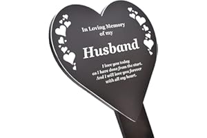 OriginDesigned Husband Memorial - Remembrance Plaque Ground Stake, HEART SHAPE - Black and White, Waterproof and Hard Wearing, Outdoor, Grave Marker, Tribute, Plant Marker