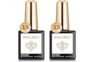 Modelones Top Coat Semi Permanent, 2pcs 15ML No Wipe Top Coat Vernis à ongles Gel Semi Permanent UV/LED Ultra Brillant Finish Longue Durée