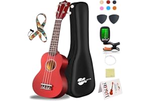 Everjoys Soprano Ukulele Beginner Kit 21 Inch Ukelele w/How to play Songbook Carrying bag Digital Tuner All in One Set (Mahogany)