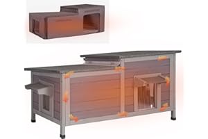 Aivituvin Outdoor Cat House Insulated Feral Cat Shelter Weatherproof for Winter Double Rooms (Grey, L with Liner)