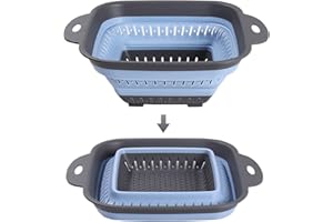 4UBonLife Scolapasta Pieghevole in Silicone, Colino per Alimenti, Senza BPA e Inodore, Filtro per Lavello da Cucina con Manici in Plastica, per Scolare Pasta, Verdura, Frutta (Blu, Rettangolare)