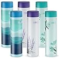 AQUAWARE Frosty Plastic Food Grade Fridge Round Bottle,labelled floral design Gift Set(6 pieces,1L,2Purple,2Green,2Blue)
