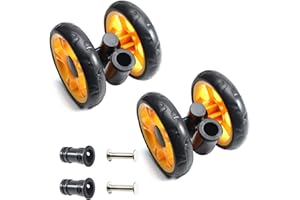 MroMax Lot de 2 roues de poussette de 12 cm, roue pivotante de 120 mm x 25 mm, pour tuyaux circulaires de 19 mm, en plastique, noir et jaune