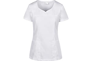 B-well INES Blouse Medicale Femme Manche Courte Tunique Médicale Blouse Pharmacie Uniforme Médical Blouse Estheticienne Col V 2 Poches