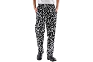 NIDEEN Men's and Women's Baggy Printed Chef Trousers Kitchen Uniforms with Elastic Waist Floral Restaurant Work Pants