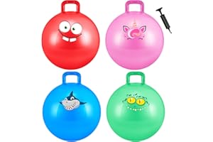 Sinmoe 4 Balles de Trémie pour Enfants 3-8 Ans, Balle Gonflable Sautante de 45 cm avec Poignée Trémie Spatiale avec Pompe pour Jeux Exercice de Sports d'Intérieur en Plein Air