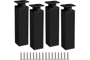 Rusoz Pieds de Meuble 4 Pieds, Pied de Table 20cm Noir Pied Reglable pour Meuble en Hauteur Fabriqué en Alliage d'aluminium, Hauteur Réglable de 0 à 20 mm, Livré avec des Vis en Acier Inoxydable
