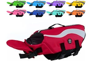 EMUST Dog Life Jacket, Ripstop Large Dog Life Vests Swimsuit for Boating/Swimming/Pool with Double Rescue Handles, Dog Flotation Vest for Large Dogs, Red,XXL