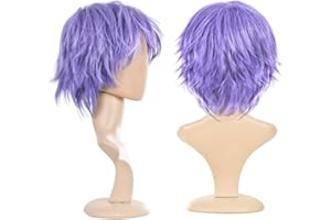 YEESHEDO Unisex Short Bob Anime Cosplay Light Purple Wigs Full Natural Layer Straight Fluffy Hair Costume Party Fancy Dress Wig for Women Men